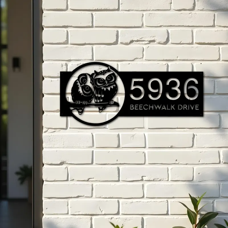 Custom Metal Cute Owls couple Metal Address Sign, House number, Outdoor Number Signage, Yard Sign Address Plate