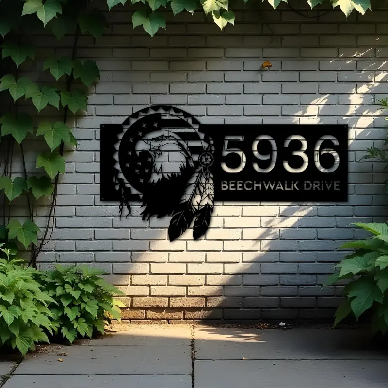 Custom Metal Eagle american flag Patriotic Metal Address Sign, House number, Outdoor Number Signage, Yard Sign Address Plate
