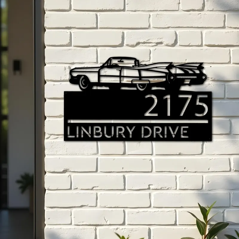Custom Metal Old car Metal Address Sign, House number, Outdoor Number Signage, Yard Sign Address Plate