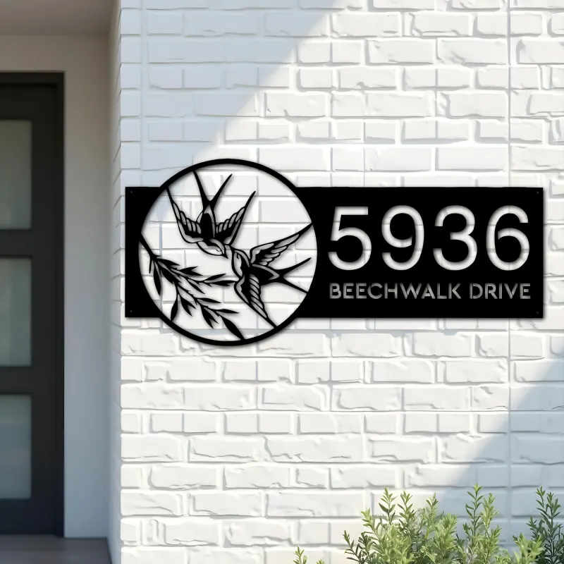 Custom Metal Swallows Metal Address Sign, House number, Outdoor Number Signage, Yard Sign Address Plate
