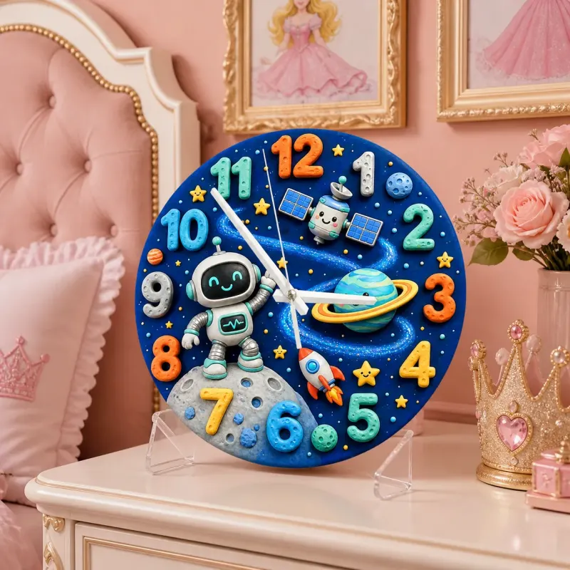 Space Robot Astronaut Kids Room Wall Clock