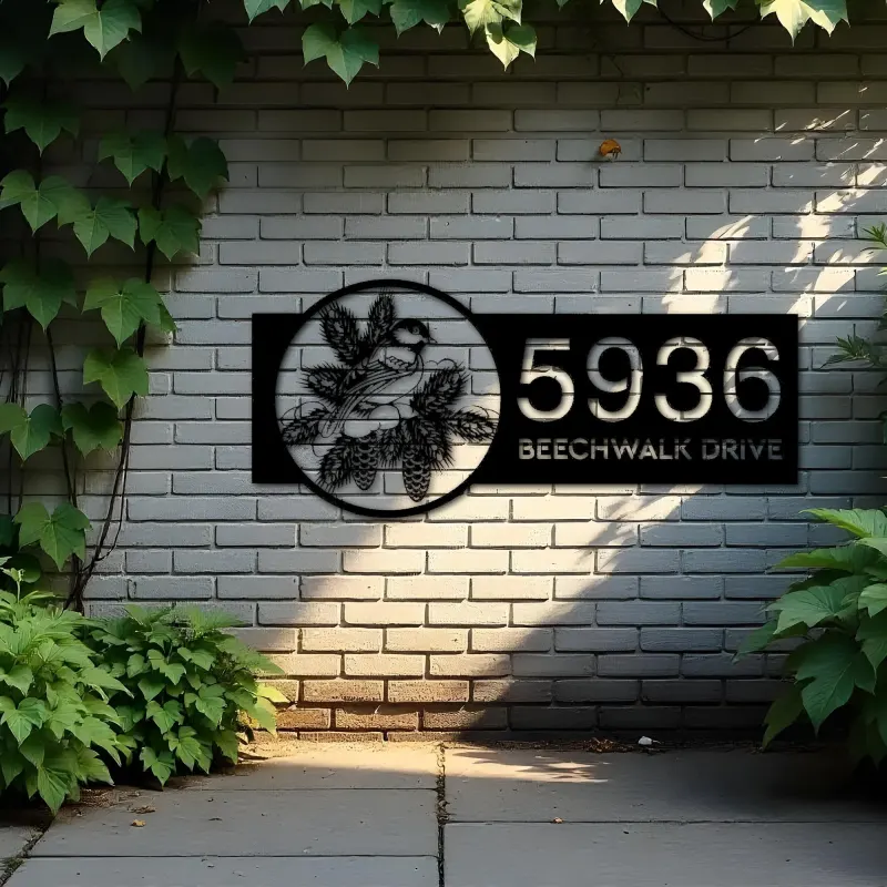 Custom Metal Titmouse bird Metal Address Sign Custom Hanging Address Plaque House number Yard Sign Outdoor Sign