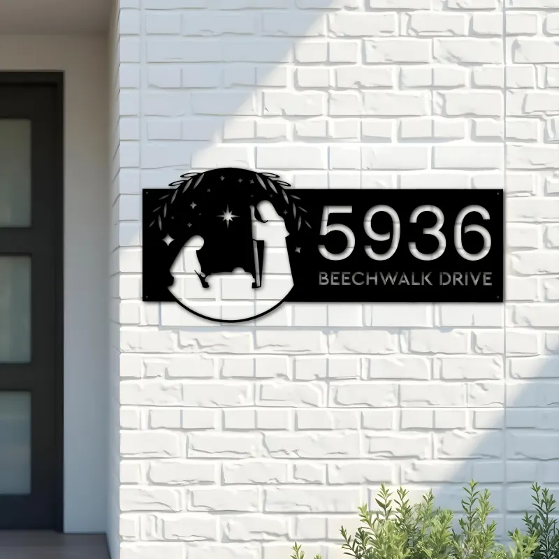 Custom Metal Nativity scene Christian Jesus God Metal Address Sign, House number, Outdoor Number Signage, Yard Sign Address Plate