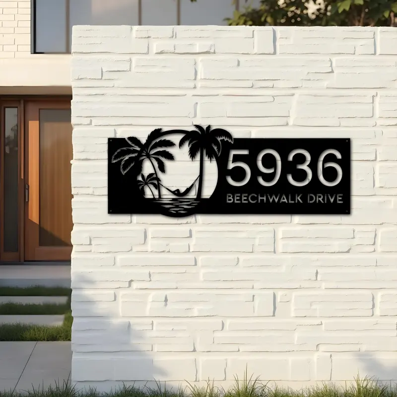 Custom Metal Beach Palm tree Metal Address Sign, House number, Outdoor Number Signage, Yard Sign Address Plate