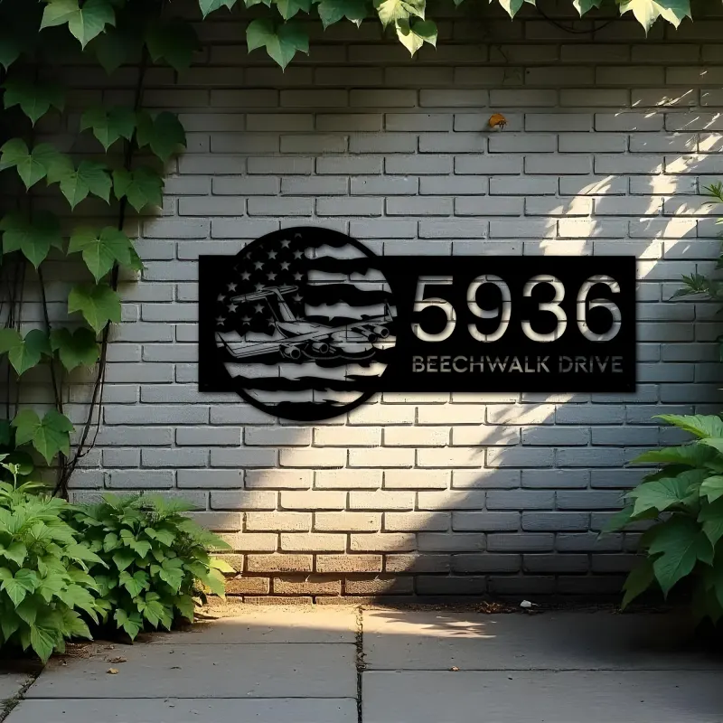 Custom Metal Cargo Plane transport airplane US flag Metal Address Sign House number Hanging Address Plaque Yard Sign Outdoor