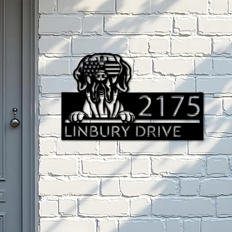 Custom Metal Great Dane dog US flag glasses Metal Address Sign House number Hanging Address Plaque Yard Sign Outdoor decor