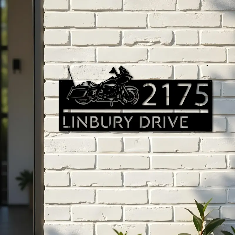 Custom Metal Motobike motocycle Biker Metal Address Sign, House number, Outdoor Number Signage, Yard Sign Address Plate