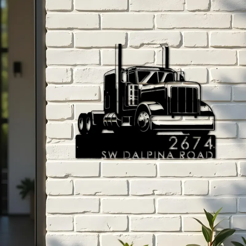Custom Metal Trucker semi truck driver Metal Address Sign, House number, Outdoor Number Signage, Yard Sign Address Plate