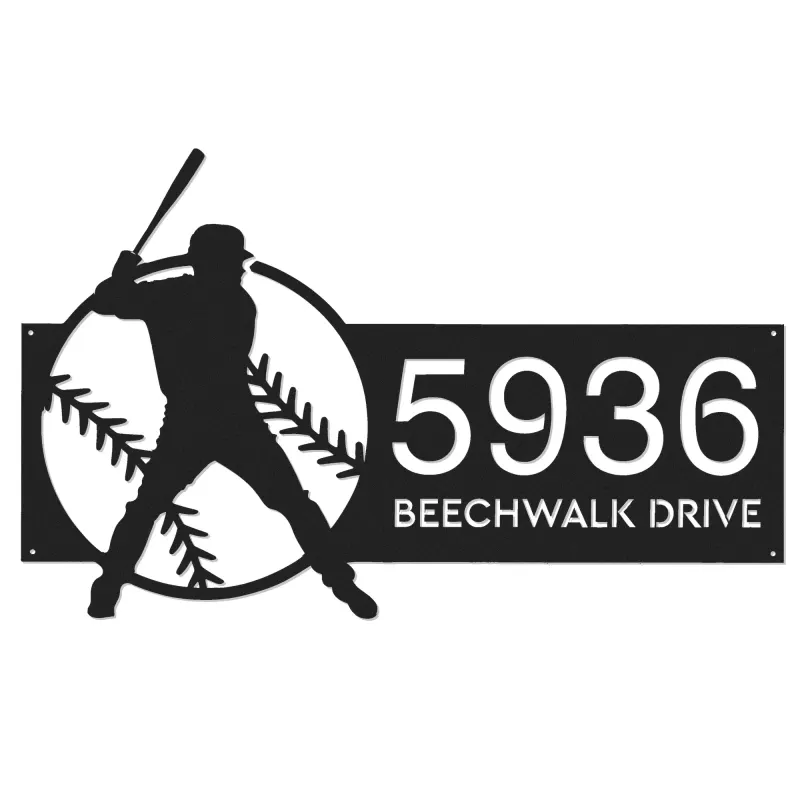 Custom Metal Baseball player Sport Metal Address Sign, House number, Outdoor Number Signage, Yard Sign Address Plate002