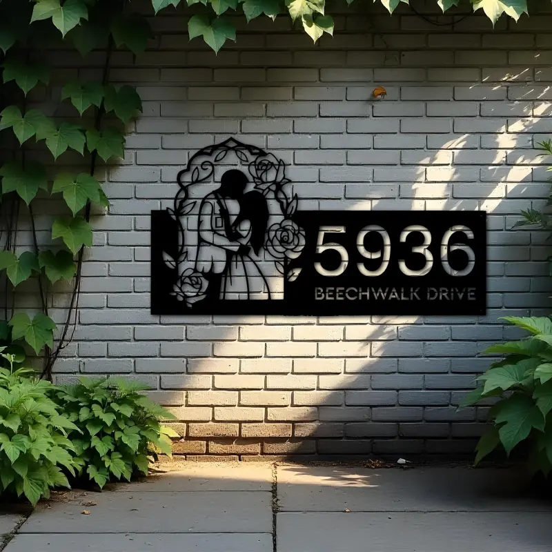 Custom Metal Couple Kissing bride and groom Metal Address Sign, House number, Outdoor Number Signage, Yard Sign Address Plate