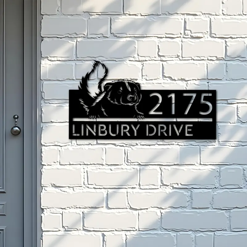 Custom Metal Peeking Skunk Wild animal wildlife Metal Address Sign, House number, Outdoor Number Signage, Yard Sign Address Plate