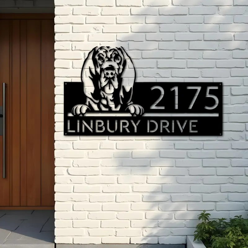 Custom Metal Bloodhound dog cute puppy Metal Address Sign House number Hanging Address Plaque Yard Sign Outdoor decor