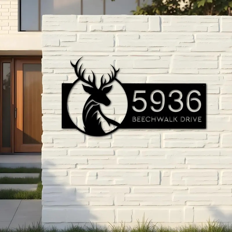 Custom Metal Deer Buck Head Wild animal Metal Address Sign, House number, Outdoor Number Signage, Yard Sign Address Plate