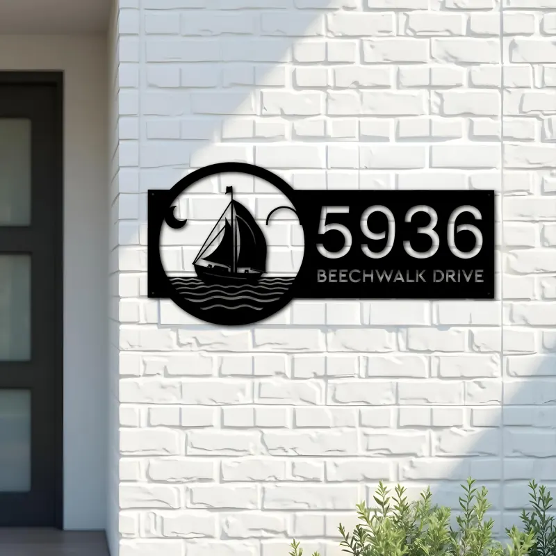 Custom Metal Sailboat Metal Address Sign Custom House number Hanging Address Plaque Yard Sign Outdoor