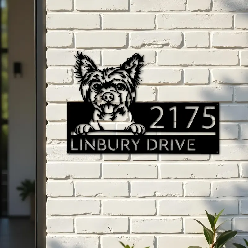 Custom Metal Chinese Crested dog Puppy Metal Address Sign House number Hanging Address Plaque Yard Sign Outdoor decor