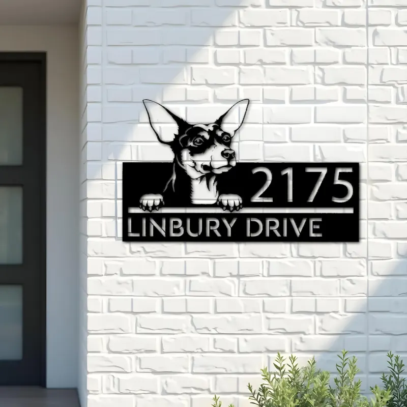 Custom Metal Toy Fox Terrier dog Puppy Metal Address Sign House number Hanging Address Plaque Yard Sign Outdoor decor