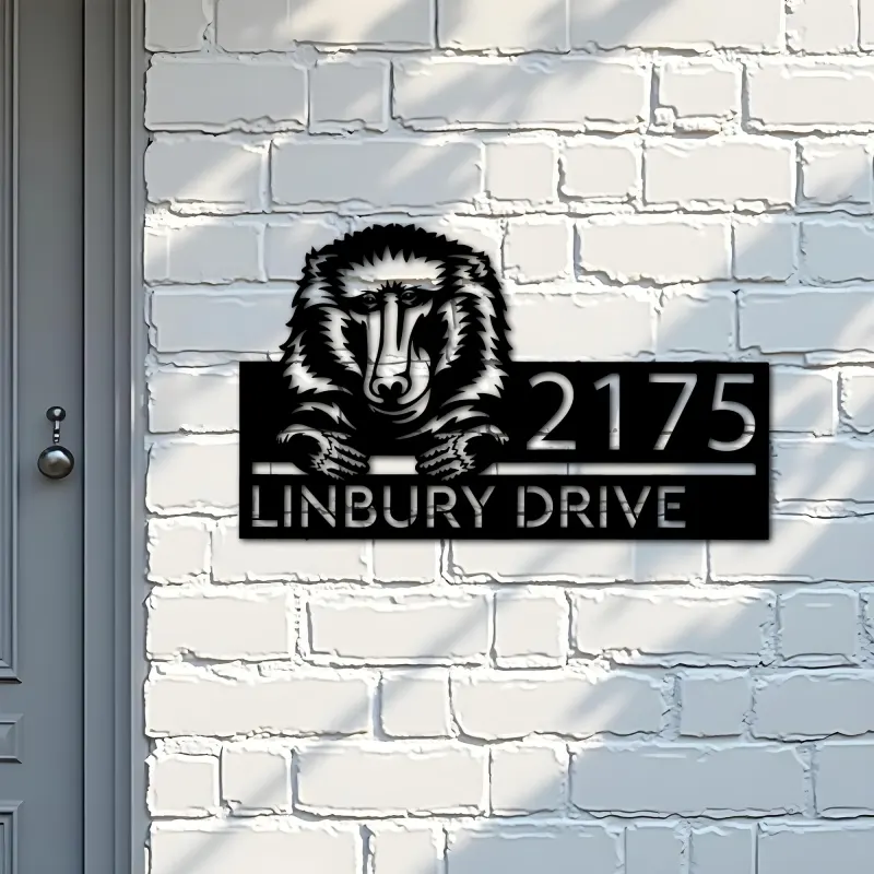 Custom Metal Peeking Baboon Wild animal wildlife Metal Address Sign, House number, Outdoor Number Signage, Yard Sign Address Plate