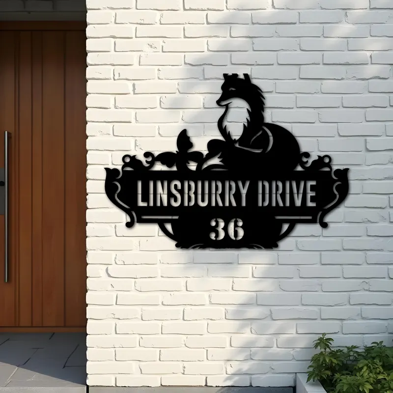 Custom Metal Cute Fox Wild animal wildlife Metal Address Sign, House number, Outdoor Number Signage, Yard Sign Address Plate