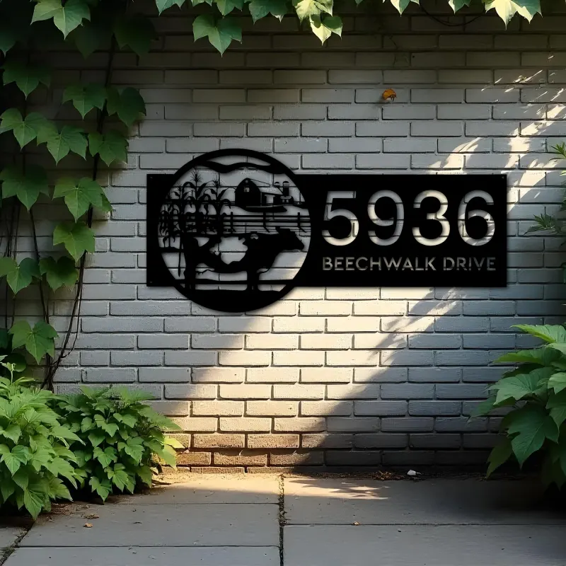 Custom Metal Cow Farm house Ranch Metal Address Sign, House number, Outdoor Number Signage, Yard Sign Address Plate