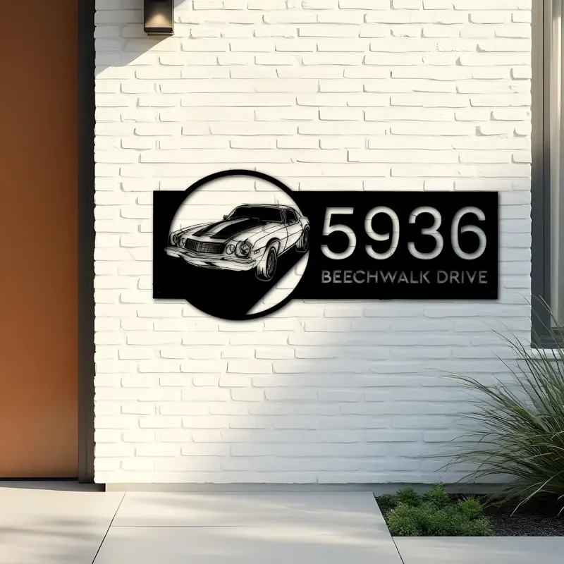 Custom Metal Sport car Metal Address Sign Custom House number Hanging Address Plaque Yard Sign Outdoor