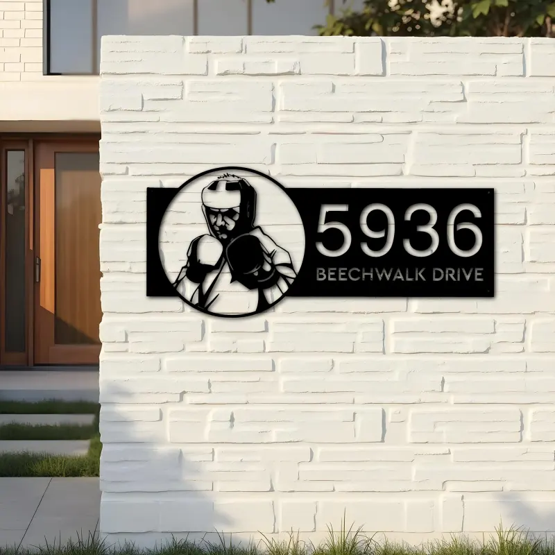 Custom Metal Boxing fighter boxer Metal Address Sign, House number, Outdoor Number Signage, Yard Sign Address Plate001