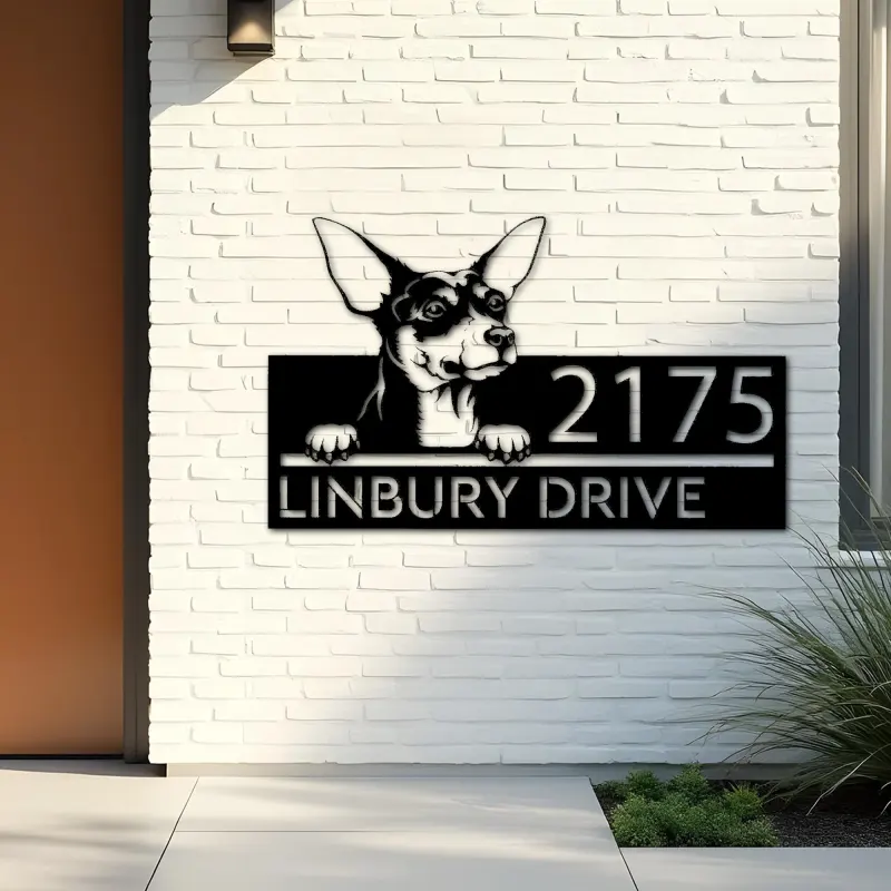 Custom Metal Toy Fox Terrier dog Puppy Metal Address Sign House number Hanging Address Plaque Yard Sign Outdoor decor