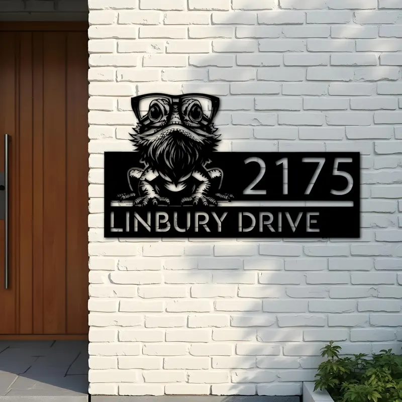 Custom Metal Bearded Dragon Metal Address Sign, House number, Outdoor Number Signage, Yard Sign Address Plate