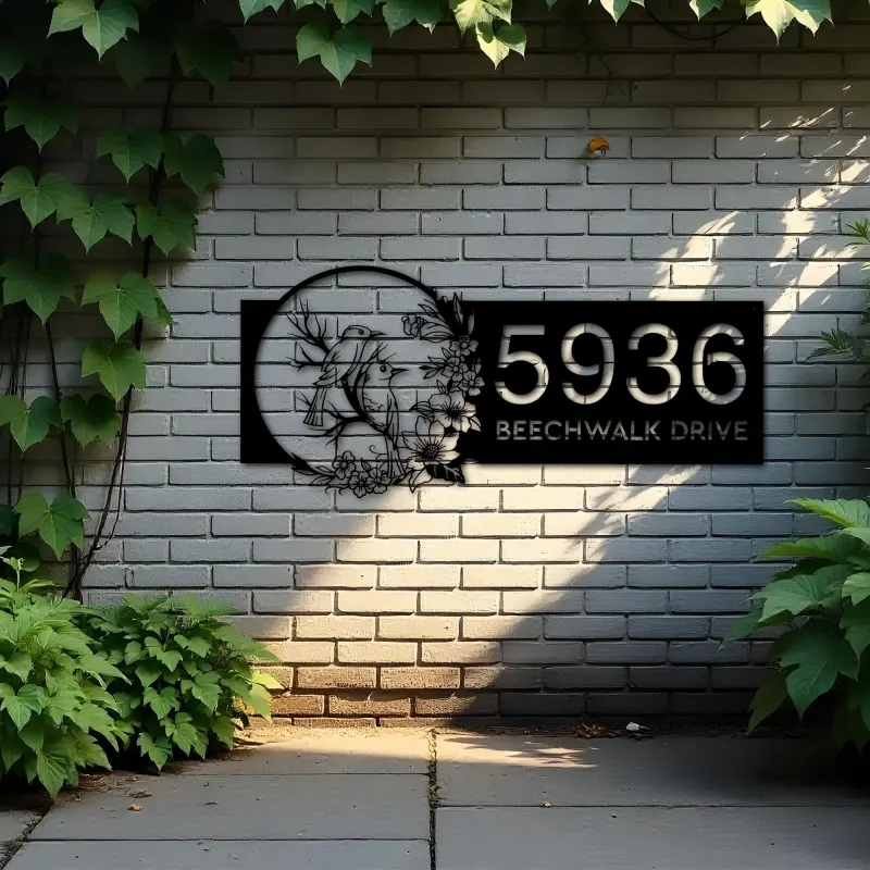 Custom Metal Couple birds Metal Address Sign, House number, Outdoor Number Signage, Yard Sign Address Plate