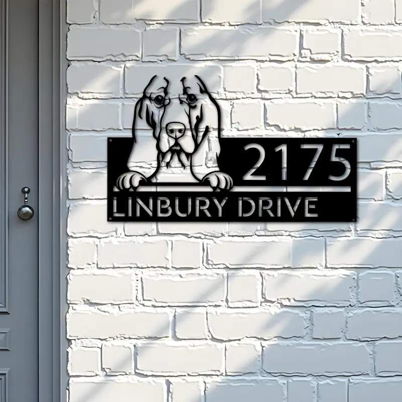Custom Metal Basset hound dog cute puppy Metal Address Sign House number Hanging Address Plaque Yard Sign Outdoor decor