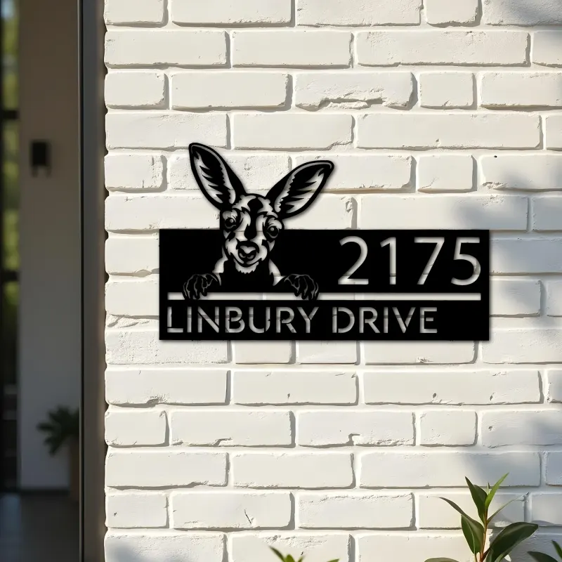 Custom Metal Peeking Kangaroo Wild animal wildlife Metal Address Sign, House number, Outdoor Number Signage, Yard Sign Address Plate
