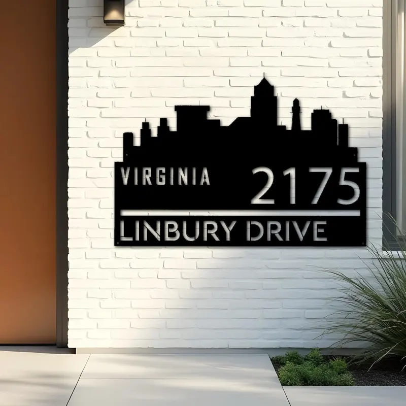 Custom Metal Virginia city skyline Metal Address Sign Hanging Address Plaque house number Yard Outdoor Sign