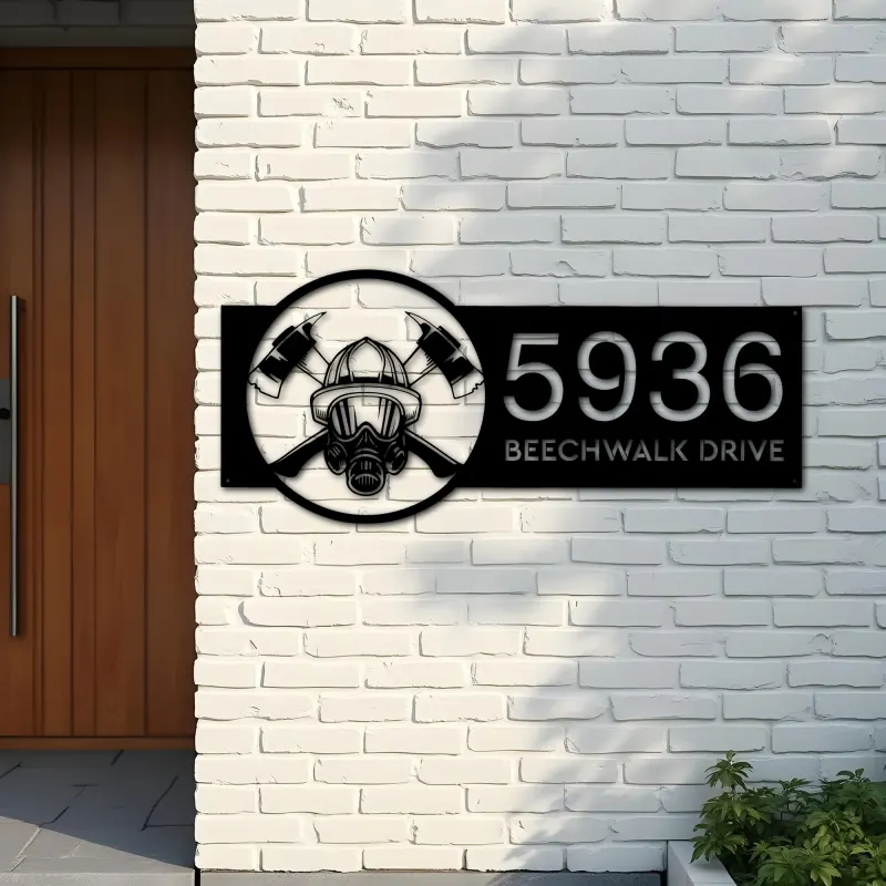Custom Metal Firefighter fireman Metal Address Sign, House number, Outdoor Number Signage, Yard Sign Address Plate