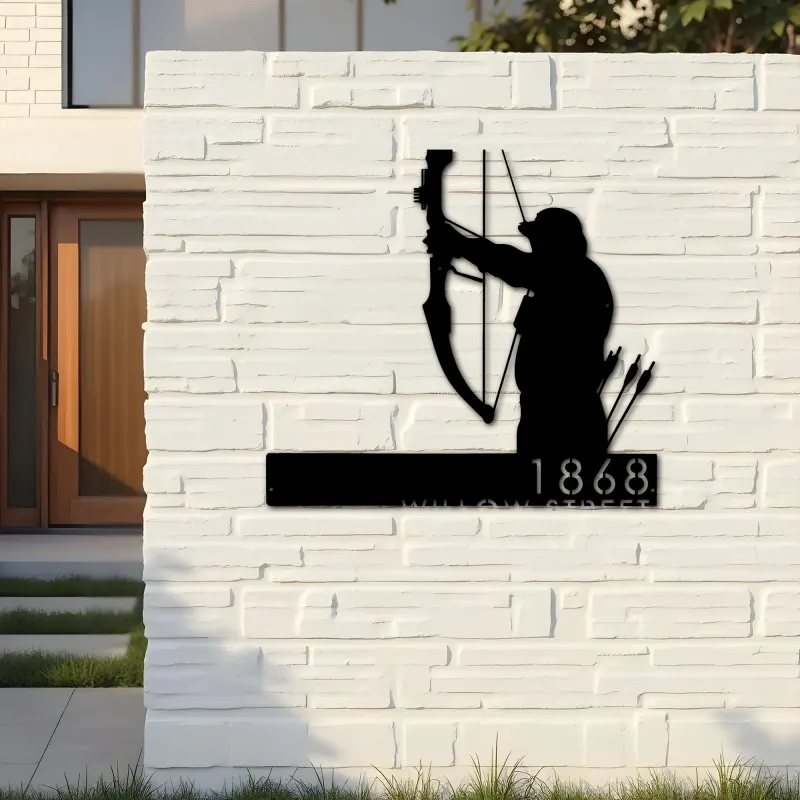 Custom Metal Bow hunting Bowhunter Archer Metal Address Sign Custom Hanging Address Plaque Yard Sign Outdoor Sign