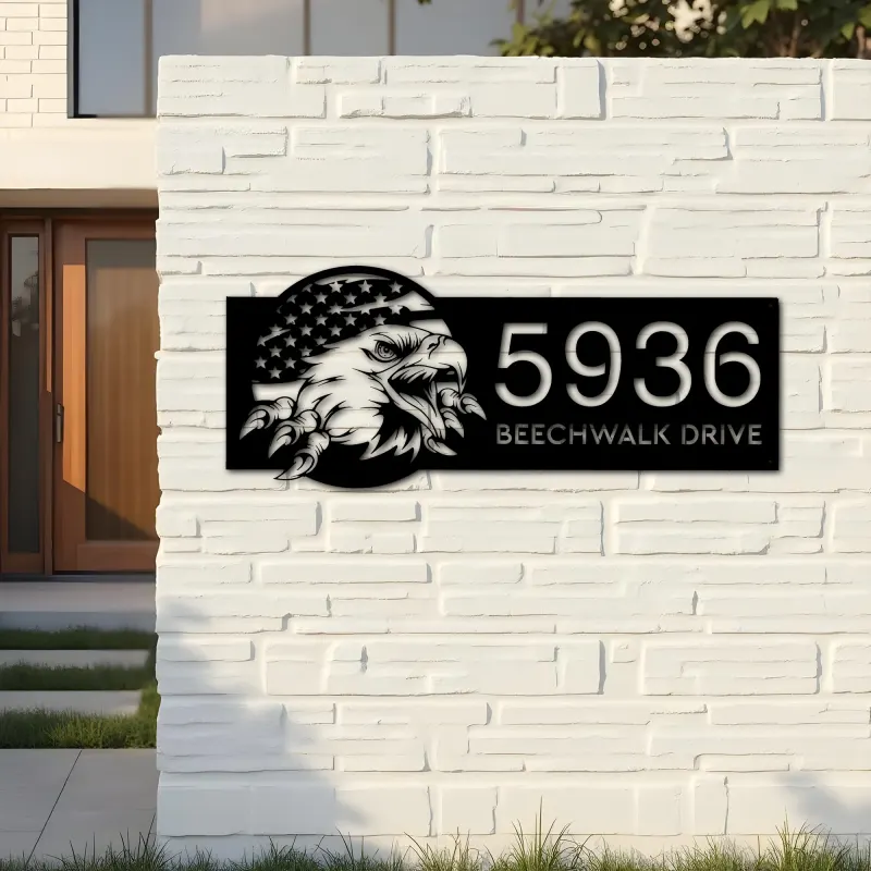 Custom Metal American Eagle US flag Patriotic Metal Address Sign House number Hanging Address Plaque Yard Sign Outdoor