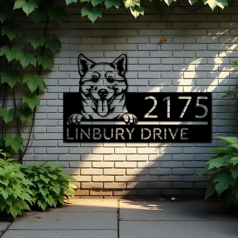 Custom Metal Shiba Inu Dog Cute puppy Metal Address Sign House number Hanging Address Plaque Yard Sign Outdoor decor
