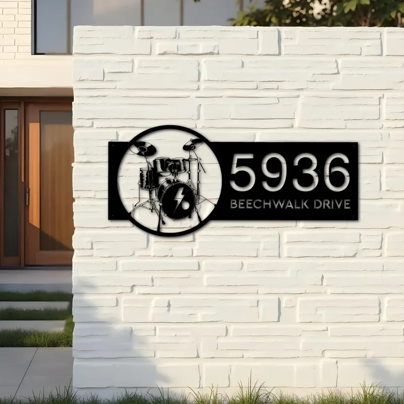 Custom Metal Drum set drummer musician Metal Address Sign, House number, Outdoor Number Signage, Yard Sign Address Plate