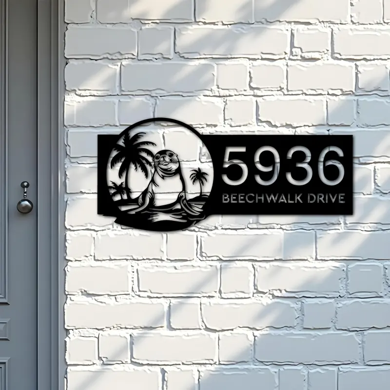 Custom Metal Cute Seal Wild animal wildlife Metal Address Sign, House number, Outdoor Number Signage, Yard Sign Address Plate