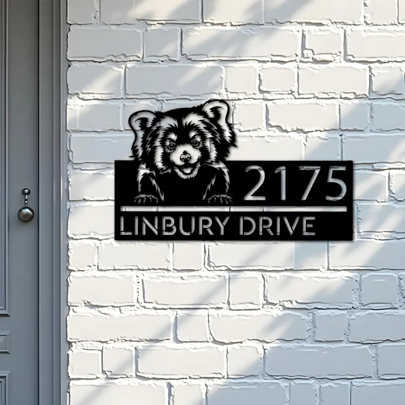 Custom Metal Peeking Red Panda Wild animal wildlife Metal Address Sign, House number, Outdoor Number Signage, Yard Sign Address Plate