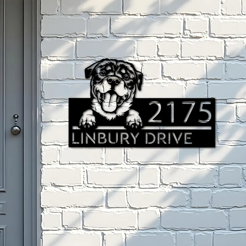 Custom Metal Rottweiler dog Puppy Metal Address Sign House number Hanging Address Plaque Yard Sign Outdoor decor