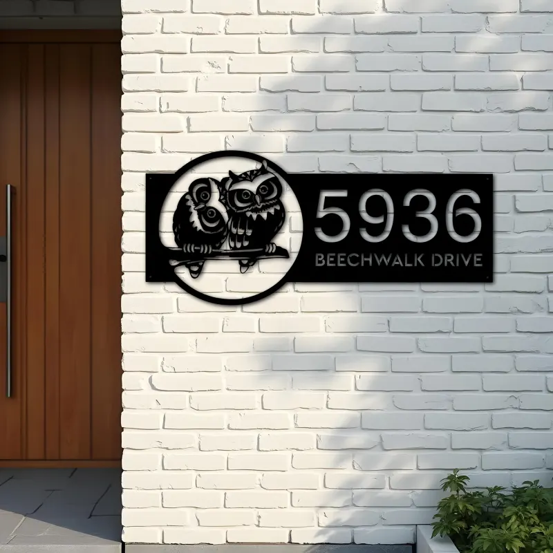 Custom Metal Cute Owls couple Metal Address Sign, House number, Outdoor Number Signage, Yard Sign Address Plate