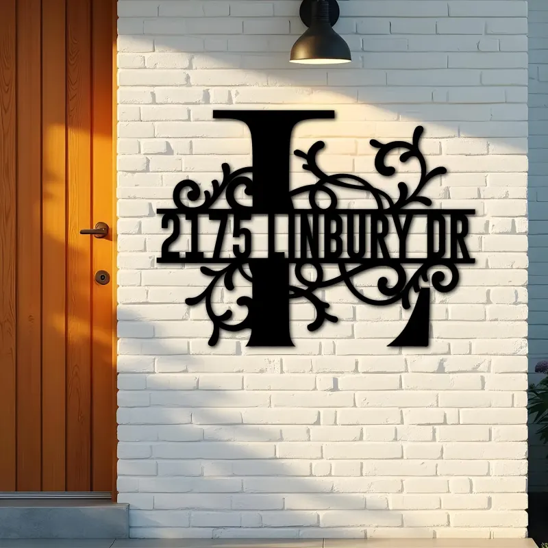 Custom Metal Floral Monogram Split Letter L Metal Address Sign House number Hanging Address Plaque Yard Sign Outdoor decor