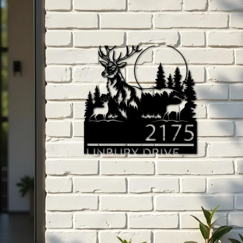 Custom Metal Elk deer wildlife scene Metal Address Sign, House number, Outdoor Number Signage, Yard Sign Address Plate