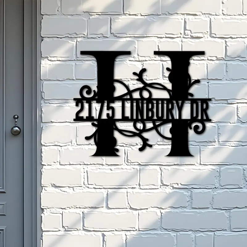 Custom Metal Floral Monogram Split Letter H Metal Address Sign House number Hanging Address Plaque Yard Sign Outdoor decor