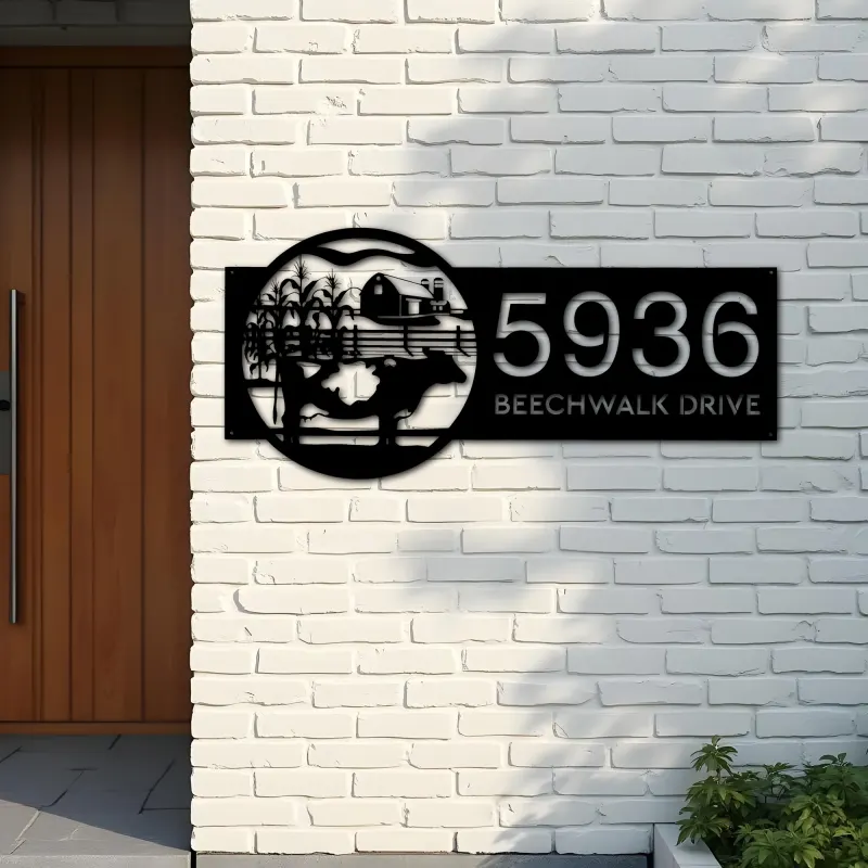 Custom Metal Cow Farm house Ranch Metal Address Sign, House number, Outdoor Number Signage, Yard Sign Address Plate