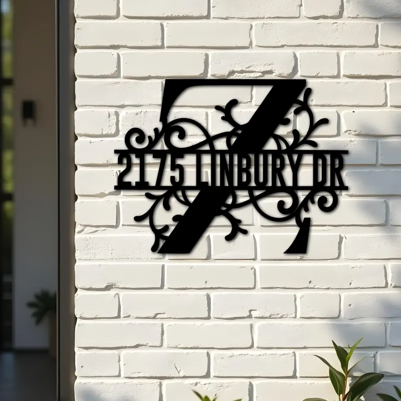 Custom Metal Floral Monogram Split Letter Z Metal Address Sign House number Hanging Address Plaque Yard Sign Outdoor decor