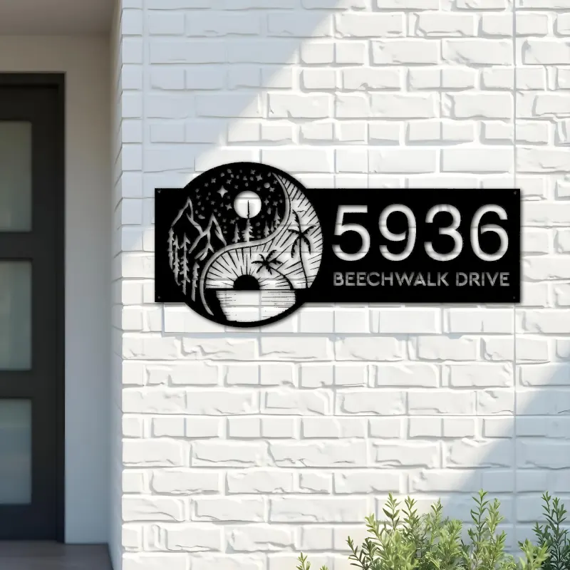 Custom Metal Yin Yang sun and moon Address Sign House number Hanging Address Plaque Yard Sign Outdoor Sign
