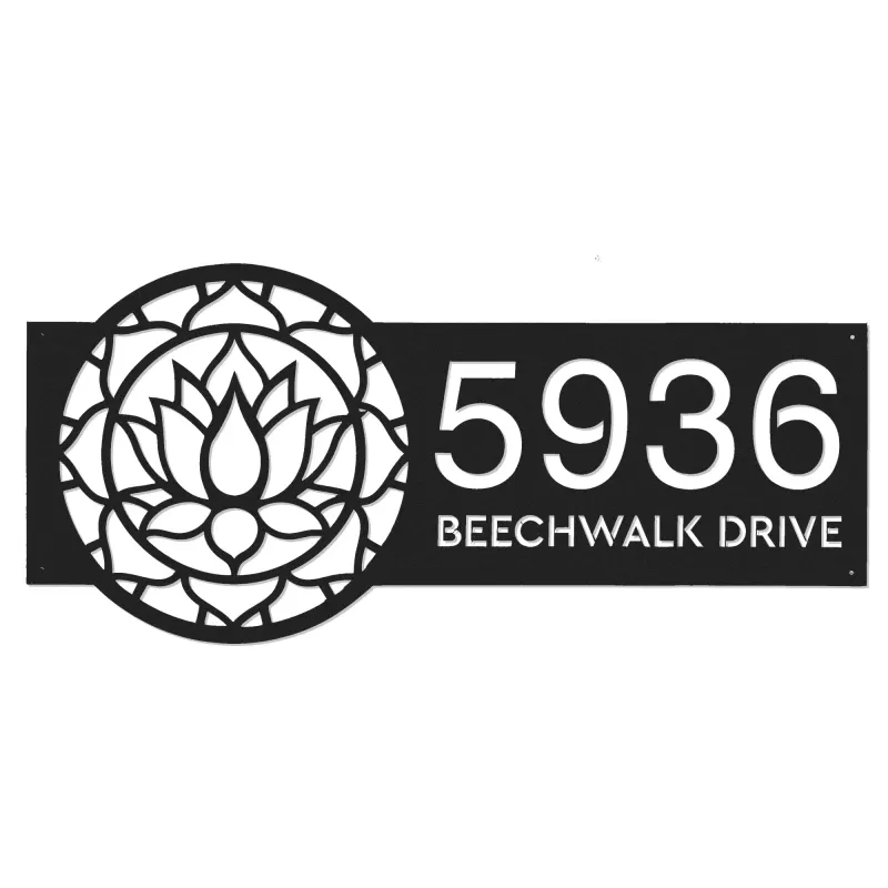 Custom Metal Manlada lotus Metal Address Sign, House number, Outdoor Number Signage, Yard Sign Address Plate