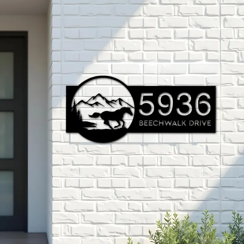 Custom Metal Horse running scene Metal Address Sign, House number, Outdoor Number Signage, Yard Sign Address Plate