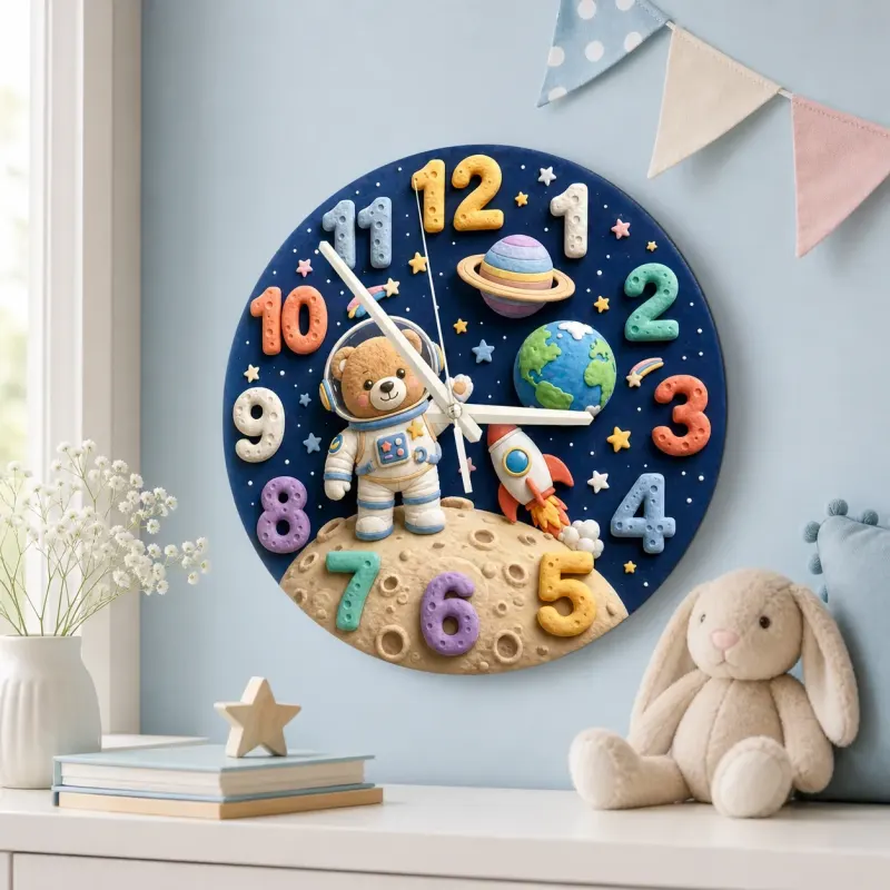 Astronaut Teddy Bear Kids Room Wall Clock