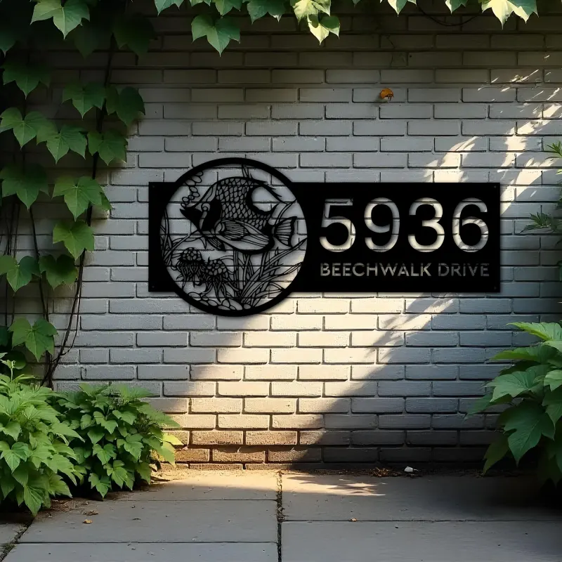 Custom Metal Fish sea life Metal Address Sign, House number, Outdoor Number Signage, Yard Sign Address Plate002